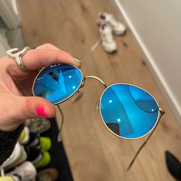 Ray Ban polarized metallic blue sunglasses